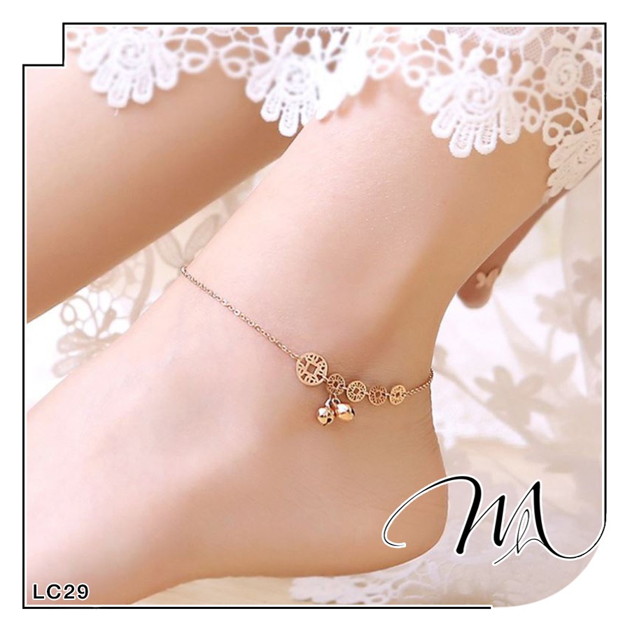 Lắc chân nữ chuông Titan 5 đồng tiền phối lục lạc tài lộc - Măng’s House LC29