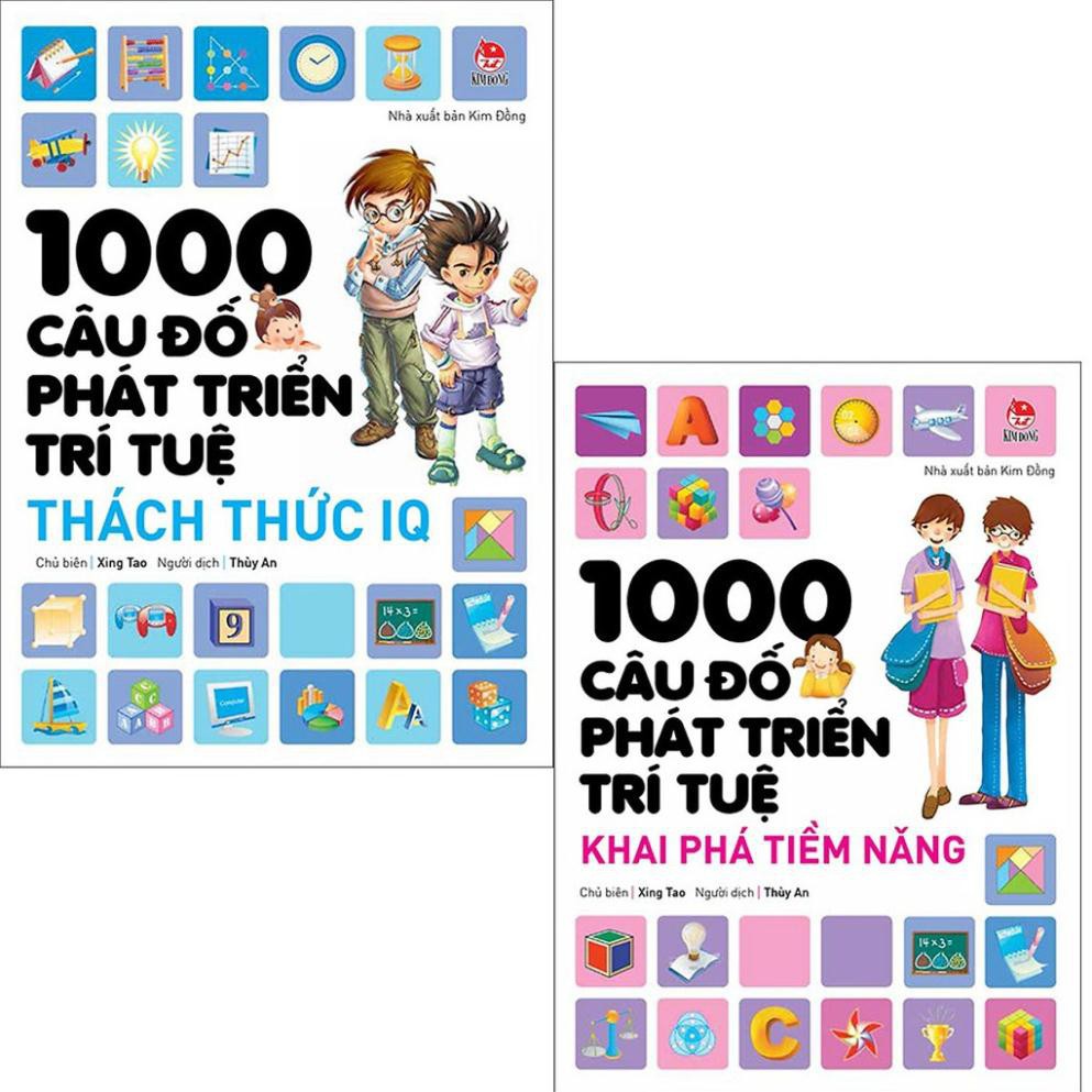 Sách -  1000 câu đố phát triển trí tuệ:/ bộ 2 cuốn : Khai phá tiềm năng - Thách thức IQ - NXB Kim Đồng