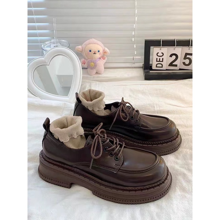 Giày Da Mũi Tròn Phong Cách Retro Anh Quốc 2023 Cho Nữ