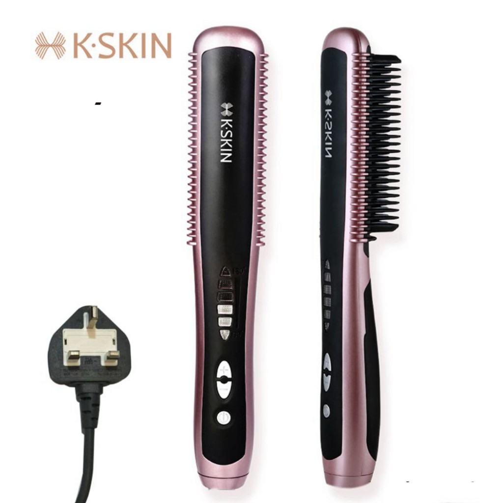 K-SKIN lược điện máy duỗi tóc Lược chải thẳng tóc ion âm chống bỏng chất lượng cao Uốn Cúp Tóc 2 Trong 1（UK phích cắm）