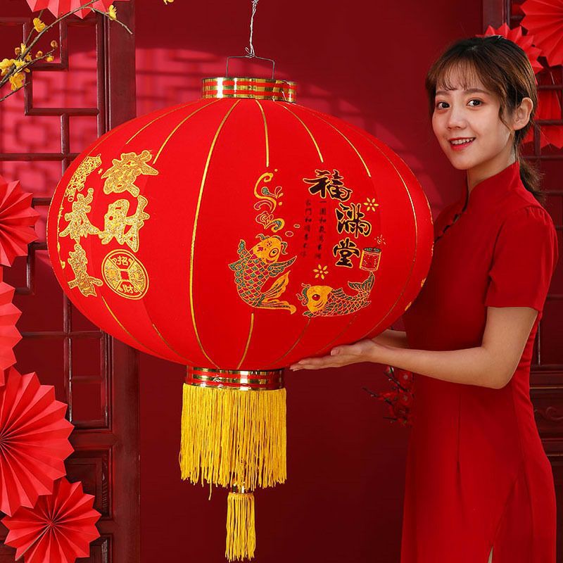 Lồng đèn trang trí tết bằng vải nhung chống thấm nước