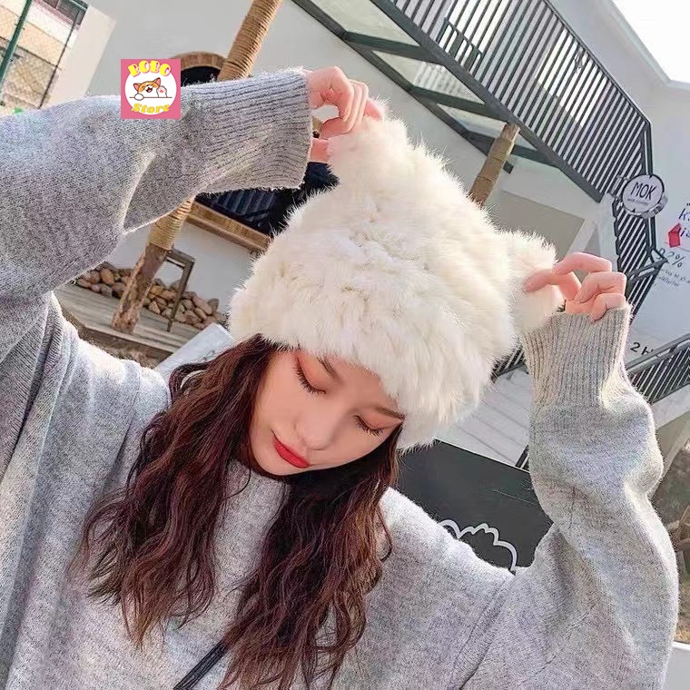 Mũ lông thỏ hai tai nhiều màu đáng yêu siêu dày dặn hàng QC cao cấp
