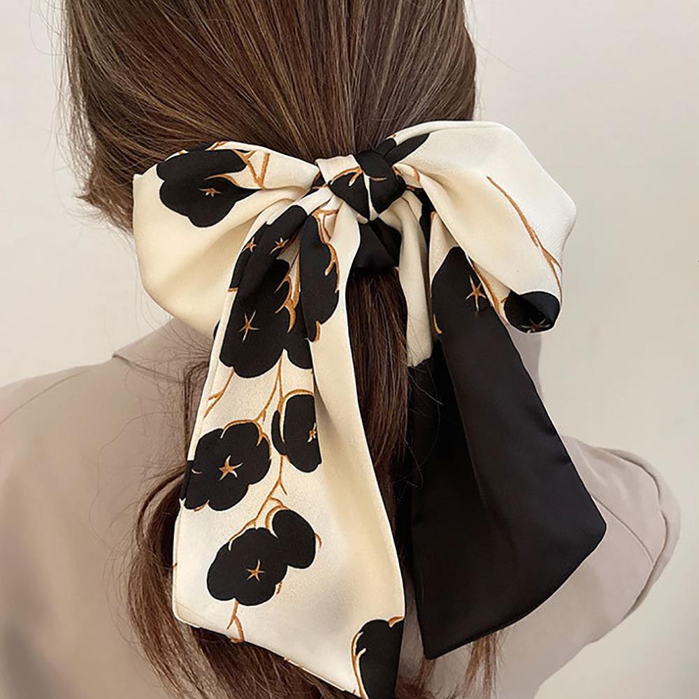 Dây Buộc Tóc Vải Satin In Họa Tiết Hoa Phong Cách Retro Hàn Quốc