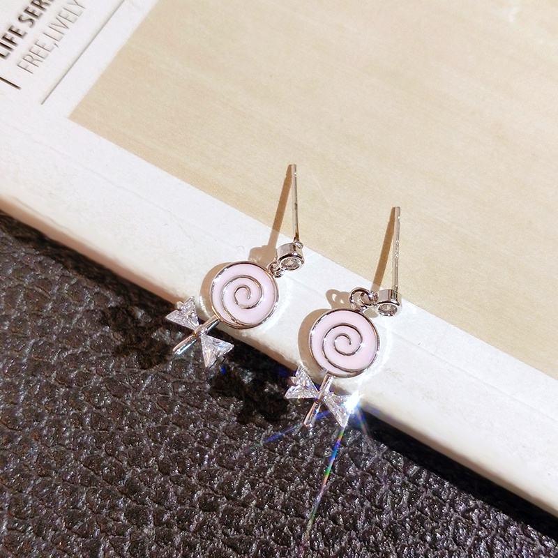 Khuyên tai JIUDUOLAN dạng kẹp/ xỏ mặt kẹo mút và nơ đính đá zircon sáng bóng không gây dị ứng thời trang