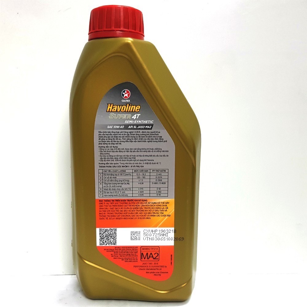 Nhớt 4T bán tổng hợp Caltex Semi Havoline 10w40