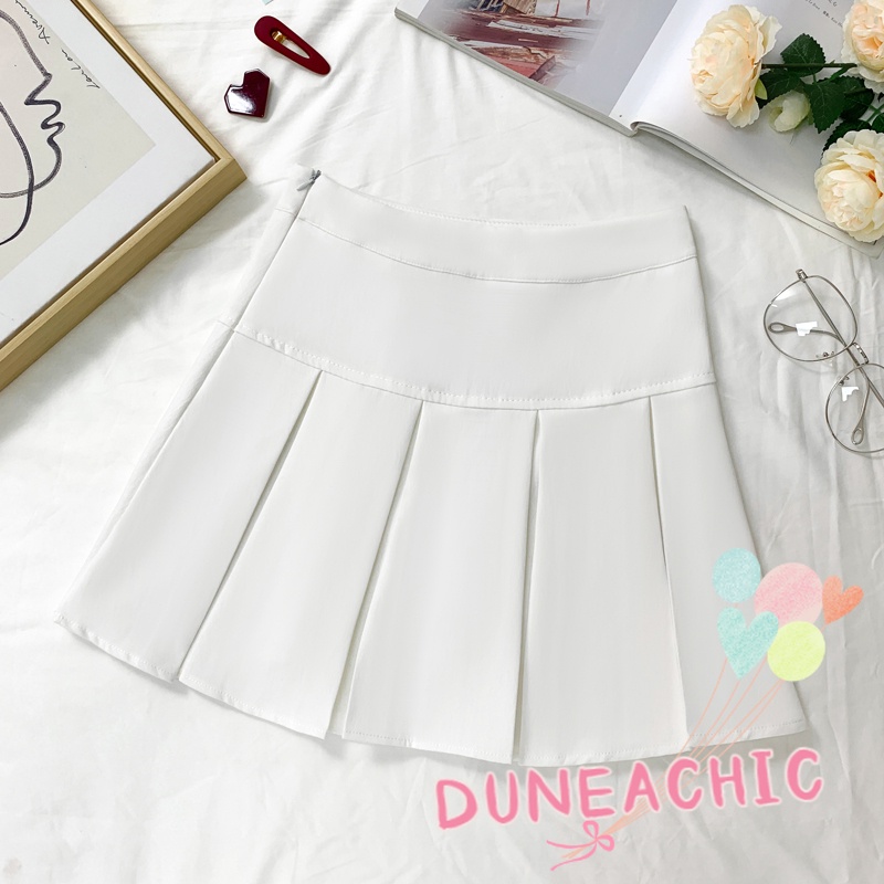 DUNEA Chân váy dáng chữ A lưng cao xếp ly xinh xắn thời trang dành cho nữ