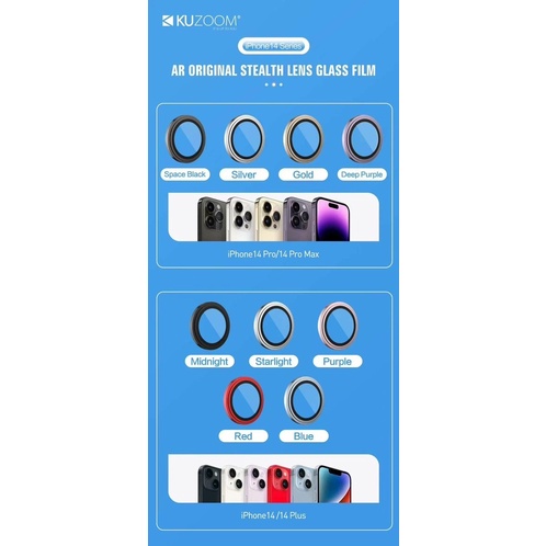 BỘ dán từng mắt bảo vệ camera Kuzoom cho iPhone 14, 14 Pro, 14 Max, 14 Pro Max vành nhôm + Kính trong siêu đẹp