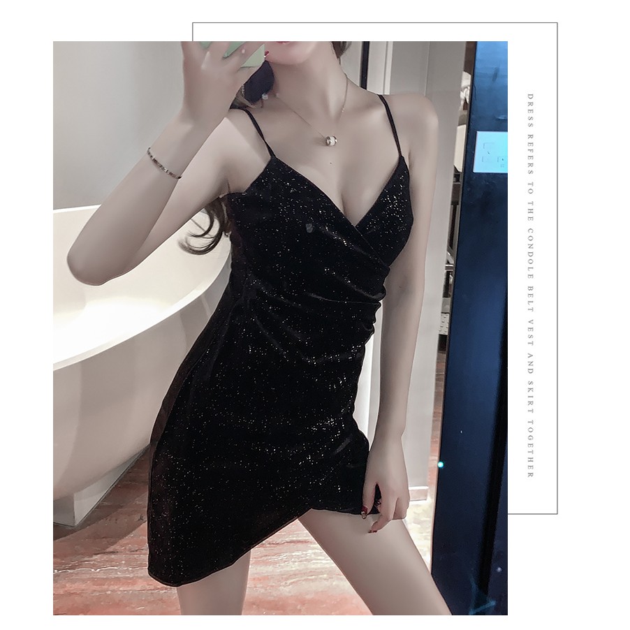 🌸Hàng Oder🌸Váy Nhung Body 2 Dây Vắt Eo Sexy lấp lánh 🌸Hàng Quảng Châu