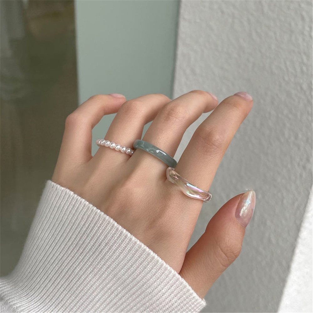 Bộ 3 Nhẫn Acrylic Ngọc Trai Đơn Giản Cá Tính Thời Yanqueens Trang Retro Dành Cho Nữ