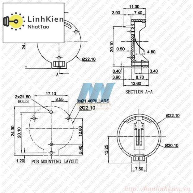 Đế PIN CR2032 DIP001 Mã LK_01158