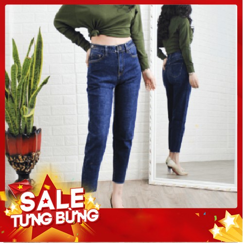 Quần Jean Baggy Trơn Lai Cắt Eo Nút Dây Da J0160