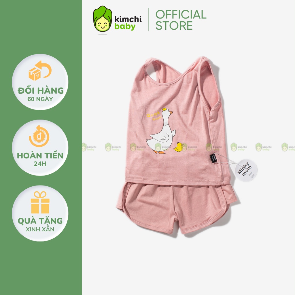 Đồ Bộ Bé Gái, Bé Trai KIMCHIBABY Vải Thun Lạnh Hoạ Tiết Vịt Hồng, Áo Ba Lỗ Cho Bé Mặc Nhà KW2210