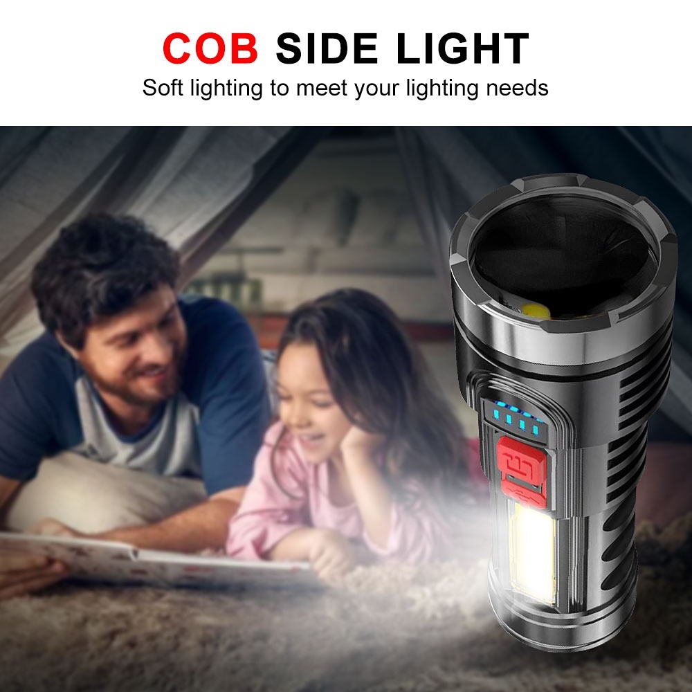 Đèn Pin Cầm Tay 4LED Bằng ABS Chống Nước Có Thể Sạc Lại Dành Cho Hoạt Động Ngoài Trời/Đi Bộ Đường Dài/Cắm Trại/Câu Cá/Câu Cá