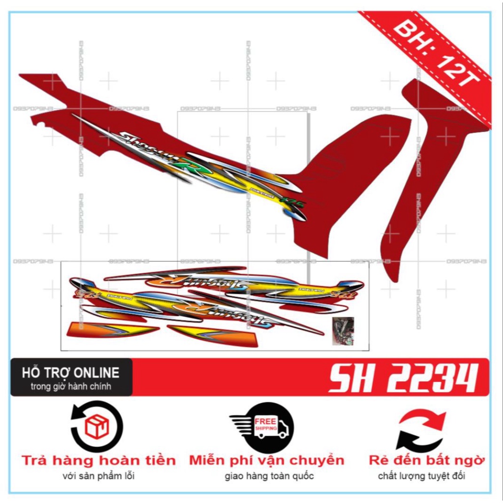 TEM RỜI SHOGUN DÁN XE ĐỎ -- SHIN DECAL 2