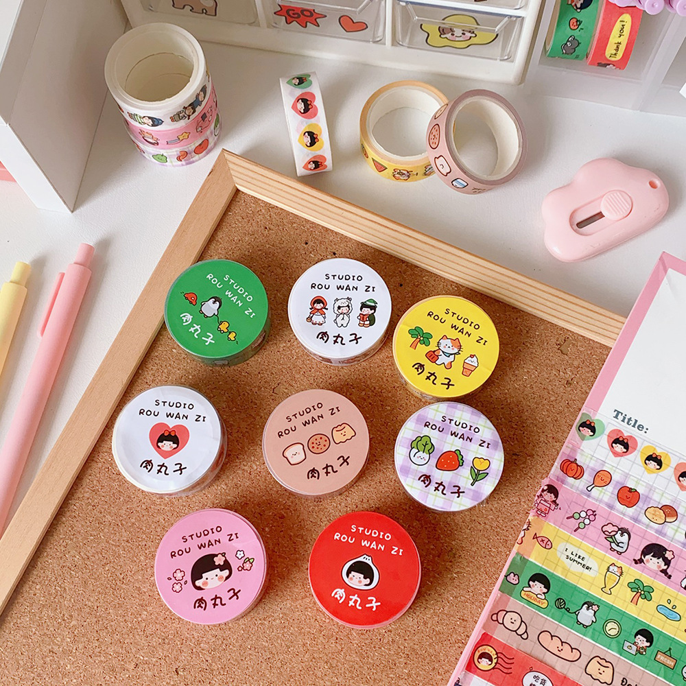 Trang trí tài khoản tay DIY dễ thương của Nhật Bản bằng băng dính có thể xé được Cô gái hoạt hình và băng washi