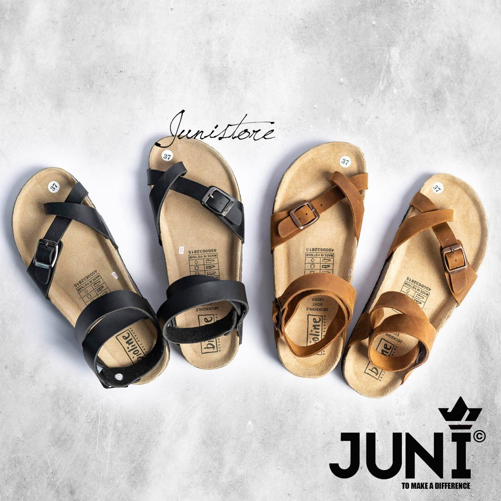 [DA BÒ THẬT] D16-Dép Sandal da bò cổ cao Unisex (Đế trấu) – Juni Store