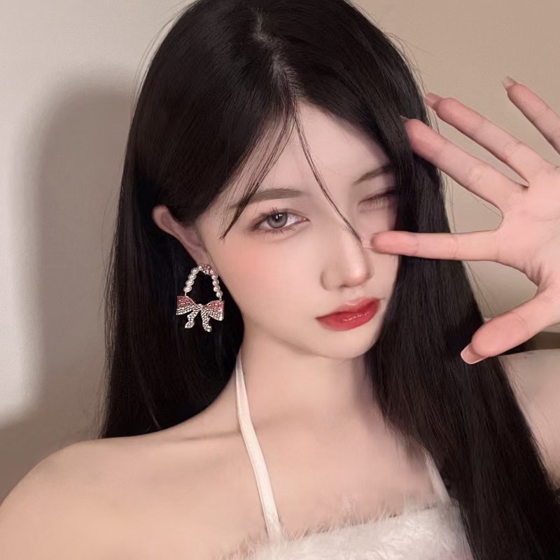 Bông Tai Hình Nơ Đính Ngọc Trai Sang Trọng Thời Trang