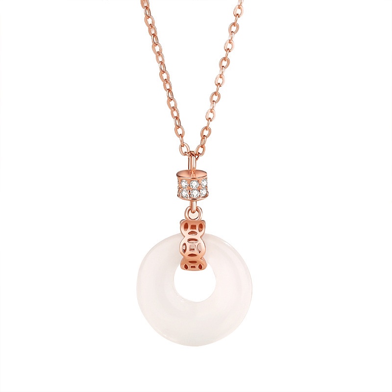 Trang nhã Màu trắng Hetian Jade Vòng cổ Thanh lịch Vòng cổ Rhinestone cho Phụ nữ Vòng cổ sang trọng