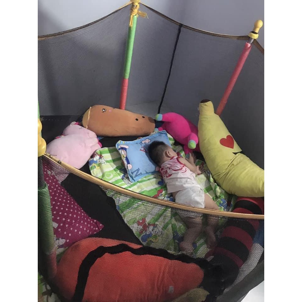 Nhà nhảy nhún, nhà bóng trẻ em, nhà nhún lò xo lục giác có lan can, đệm nhún lò xo cho bé siêu cao cấp