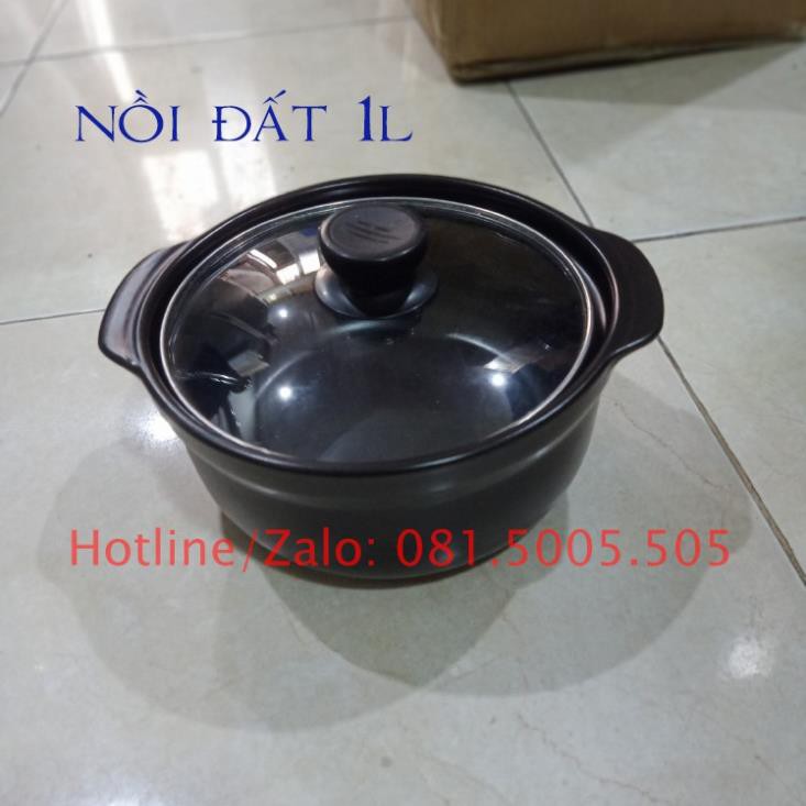 Nồi đất kho tộ, nấu mỳ cay 1 lít nồi đất 8 inch có đế đỡ bằng nhựa chịu nhiệt