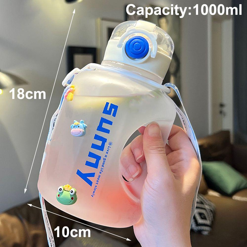 Bình Nước Thể Thao 1000ML Có Ống Hút Họa Tiết Sừng Hươu Dễ Thương