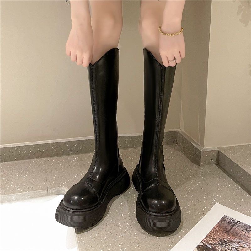 Giày boot đùi nữ cổ V đế dày bánh mì cá tính Bốt nữ đế bánh mì phong cách Hàn Quốc