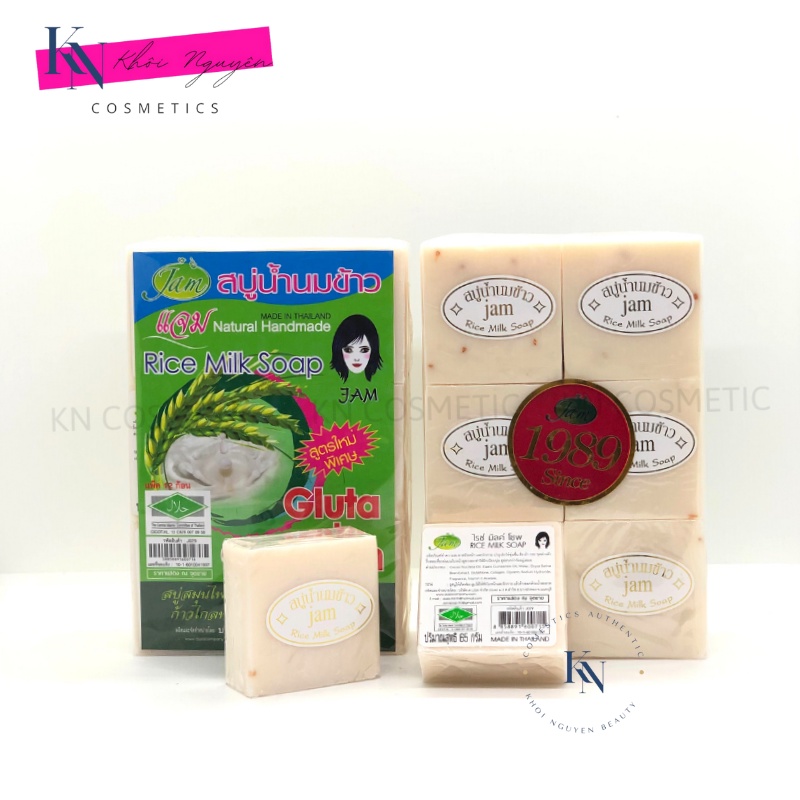 Xà Phòng Cám Gạo Thái Lan Jam Rice Milk Soap Kích Trắng Da Xà Phòng Bánh Vuông 65gr