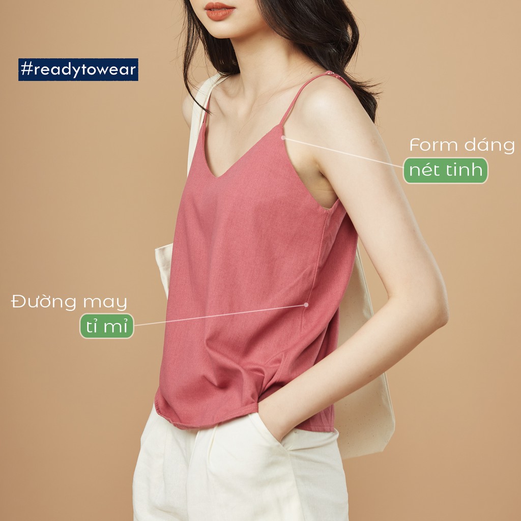 Áo 2 dây nữ camisole có điều chỉnh dây dáng rộng cổ V vải đũi - linen A02 | BigBuy360 - bigbuy360.vn