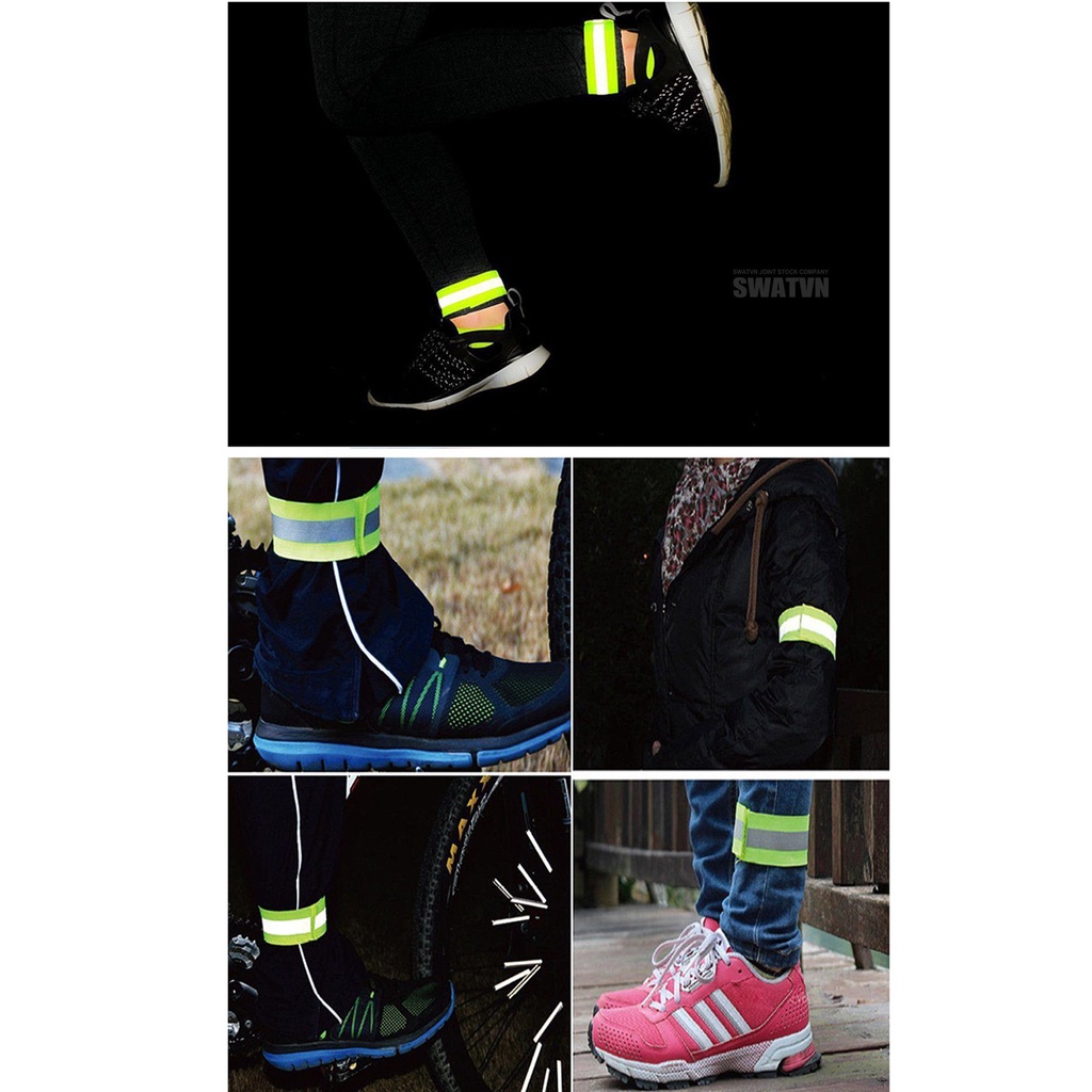 Bộ 2 xà cạp đai phản quang đeo tay, chân thun co dãn loai tốt đi đêm đi phượt an toàn