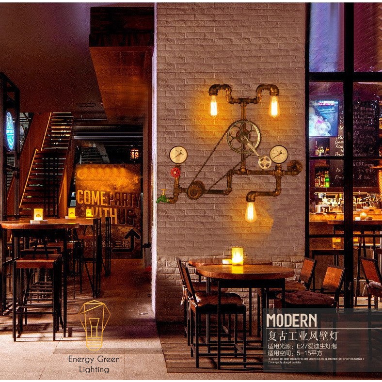 Đèn Tường Energy Green Lighting Retro DT-0218 - Bánh Răng , Đồng Hồ Chuyển Động Cùng Đèn - Kiểu Dáng Cổ Điển