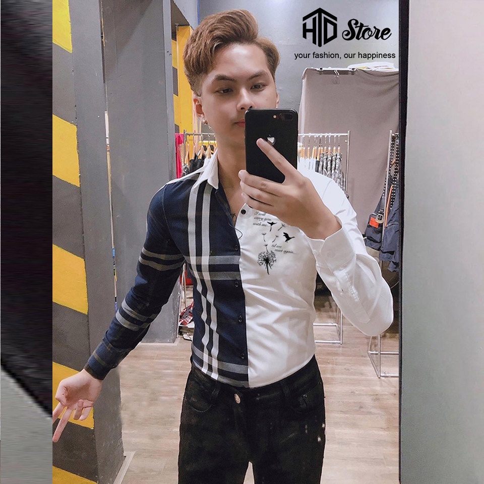 Áo sơ mi nam BBR phối màu họa tiết bồ công anh cao cấp SM04 | HTD Store
