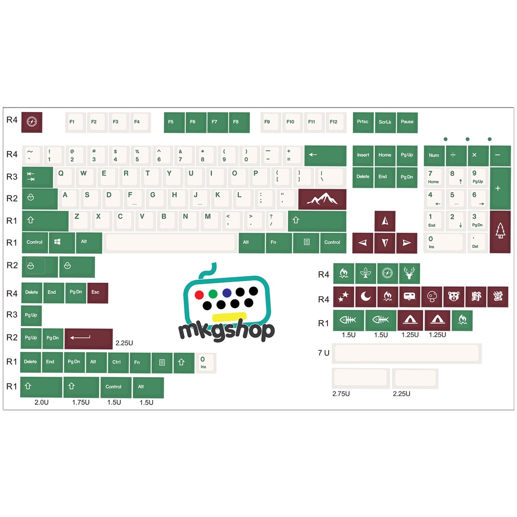 Keycap Camping, nhựa PBT dyesub, 147 nút bàn phím cơ, cherry profile