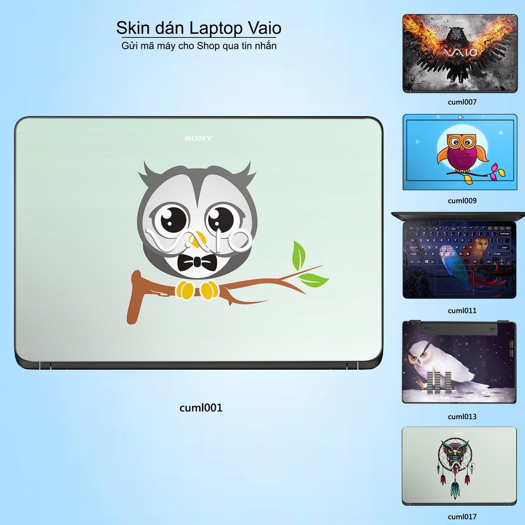 Skin dán Laptop Sony Vaio in hình Cú mèo (inbox mã máy cho Shop)