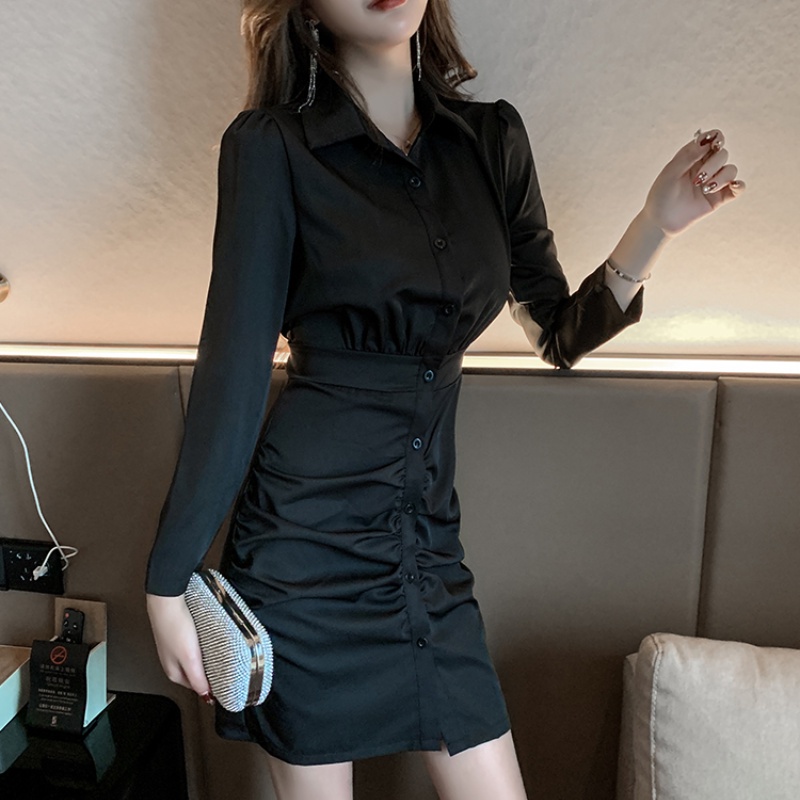 Đầm Sơ Mi Dáng Ôm Thời Trang Mùa Thu Phong Cách Hàn Quốc Cho Nữ