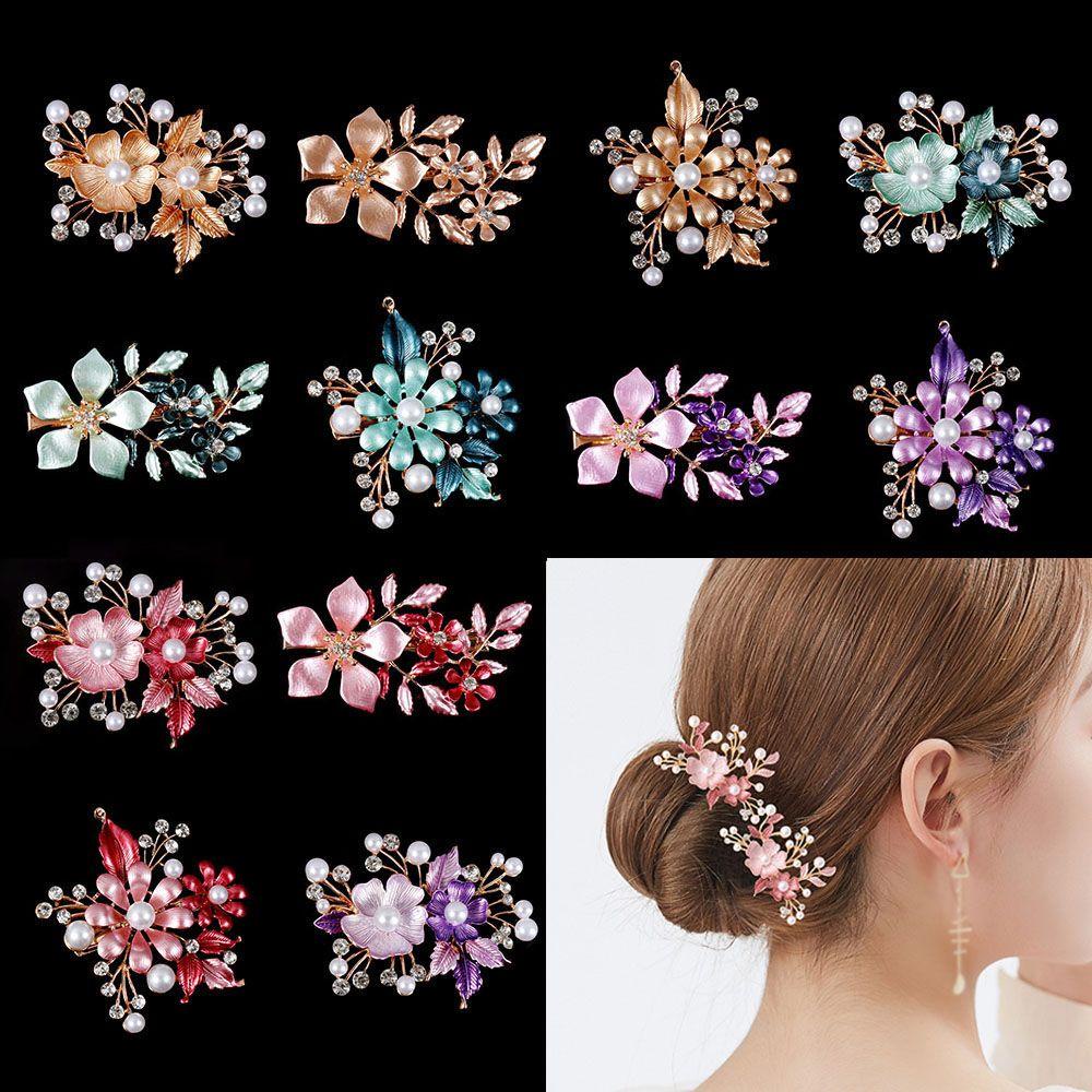 Kẹp Tóc Hợp Kim Hình Hoa Xinh Xắn|Trâm Cài Tóc Cô Dâu Đính Đá Sang Trọng