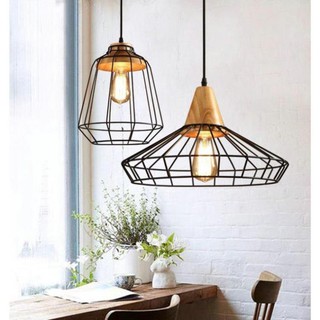 Đèn thả trang trí đuôi gỗ lồng sắt retro - đã bao gồm bóng led edison st64 4w