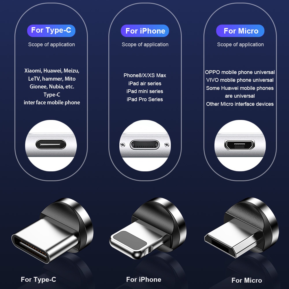 Dây Cáp Sạc Nhanh Micro USB Type C Có Đèn LED Xoay 360 Độ Cho iPhone Android