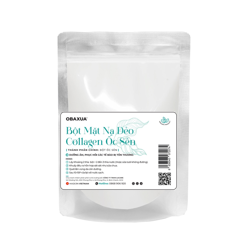 Bột đắp mặt collagen ốc sên cao cấp OBAXUA, dưỡng trắng, cấp ẩm (Bột mặt nạ dẻo)