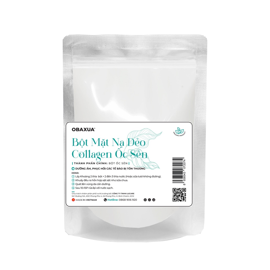 Bột đắp mặt collagen ốc sên cao cấp OBAXUA, dưỡng trắng, cấp ẩm (Bột mặt nạ dẻo)