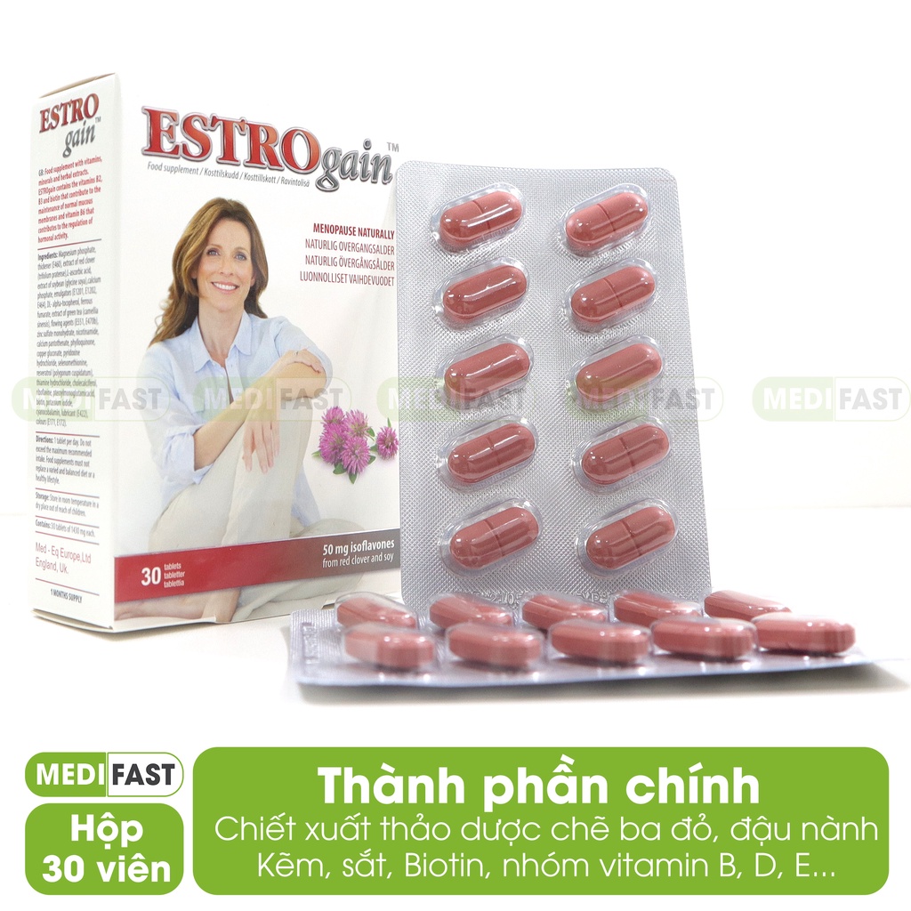 Viên uống cân bằng nội tiết tố Estrogain - Tăng sinh lý, giảm khó chịu tiền mãn kinh từ thảo dược Estrogen - Hộp 30 viên