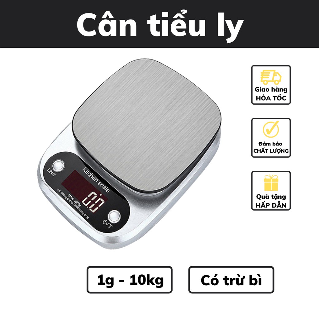 Cân tiểu ly điện tử nhà bếp 1g - 10kg dùng để làm bánh tại nhà độ chính xác cao tặng kèm pin AAA