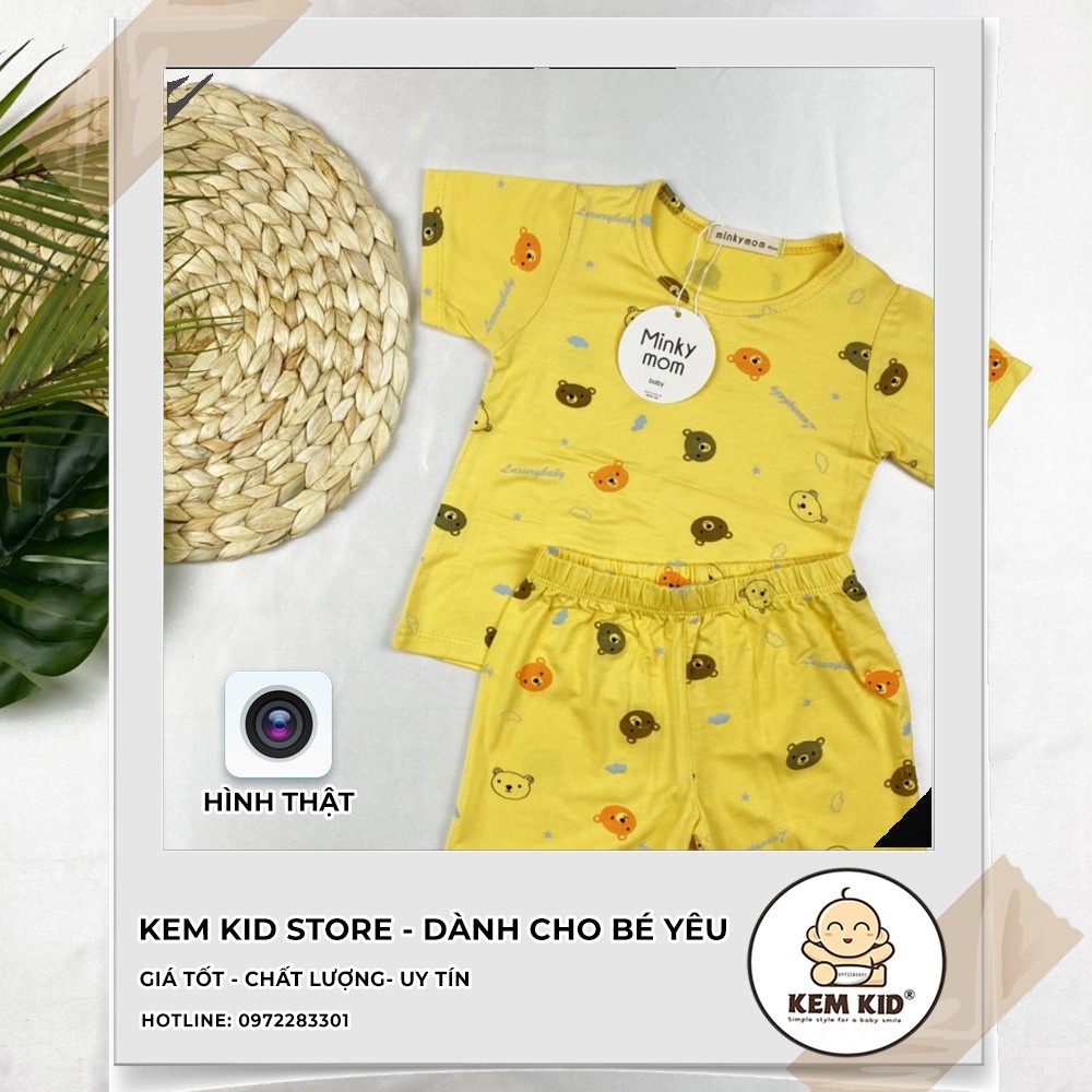 Bộ Minky Mom cộc hình gấu, vải thun lạnh siêu mát, mềm mịn thấm hút mồ hôi cho bé