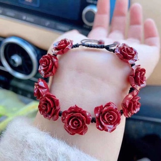 Vòng tay bện thủ công phối hoa hồng thạch anh tím thời trang