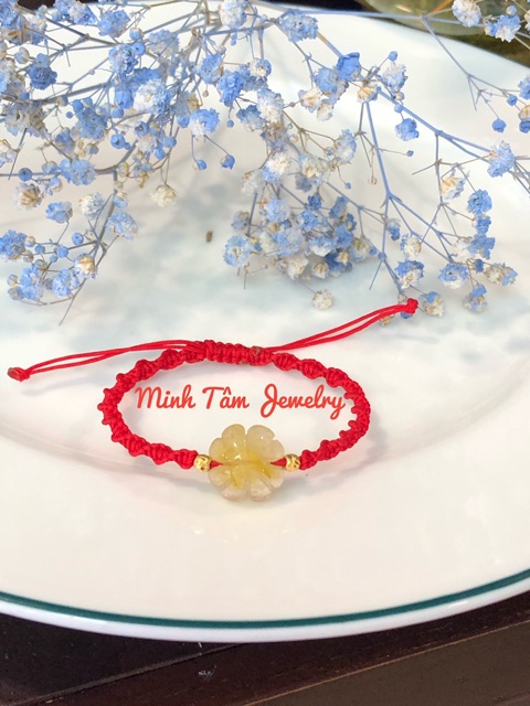 Vòng tay Cỏ bốn lá tóc vàngVòng tay chỉ đỏ may mắn đá tóc vàng bi Au 10k