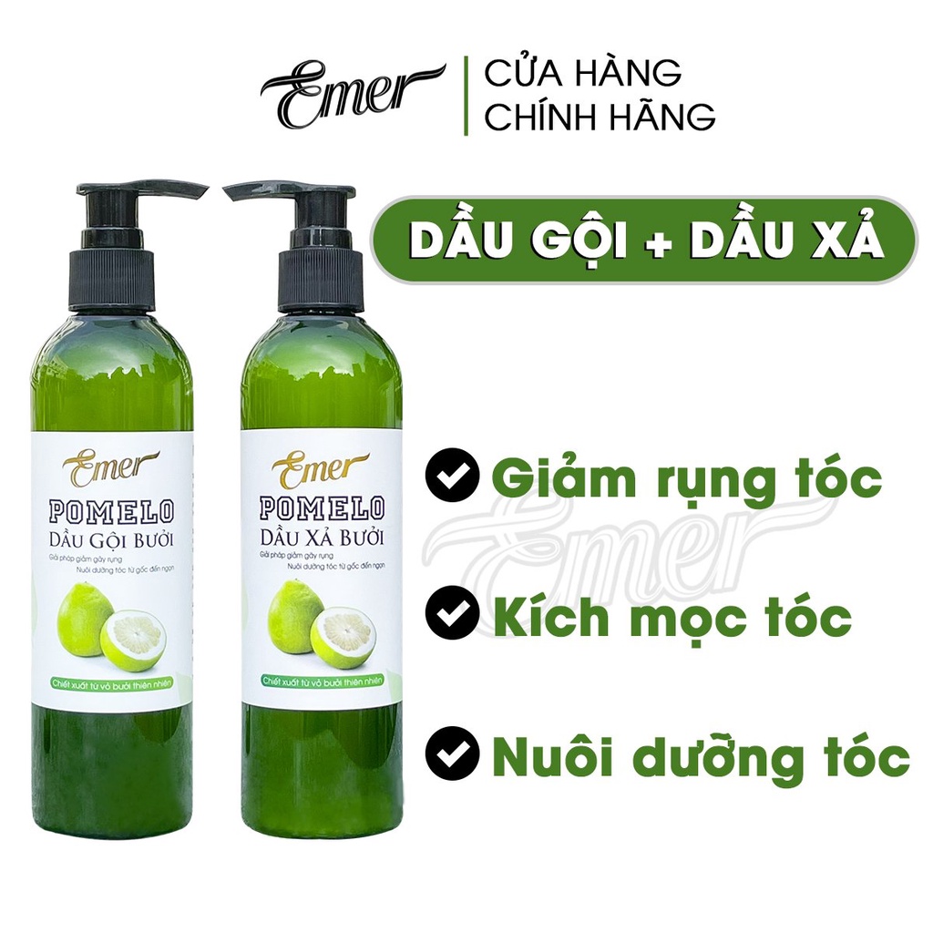 Combo dầu gội dầu xả kích mọc tóc pomelo Emer 300ml giảm rụng kích thích mọc tóc nhanh hơn dưỡng tóc suôn mượt Garin