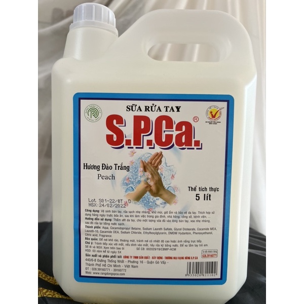 Nước Rửa Tay Tạo Bọt Can 5 lít SPCa  Xà Phòng Rửa Tay Rửa Sạch Khuẩn 99,9% Dưỡng Ẩm Bảo Vệ Da Tay