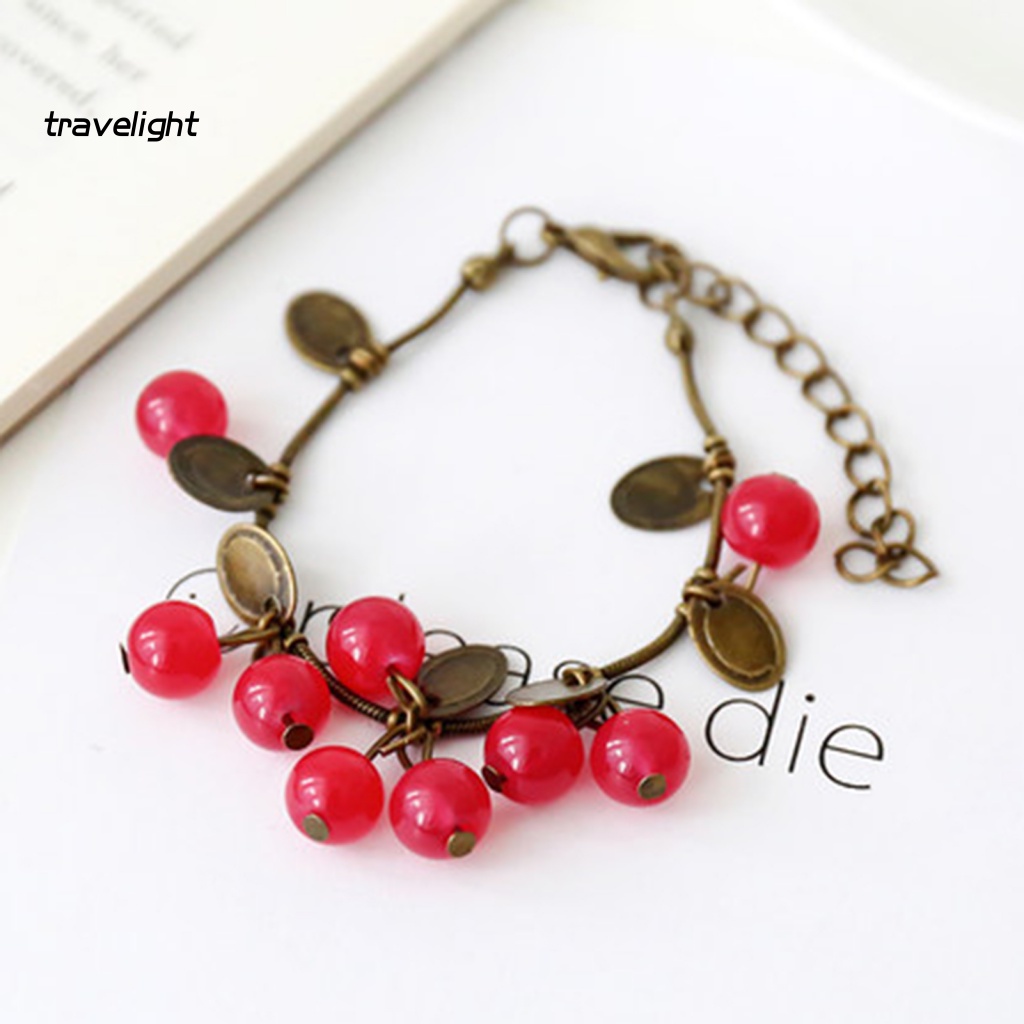 Vòng Tay Kim Loại Siêu Nhẹ Mặt Hình Quả Cherry Dành Cho Nữ