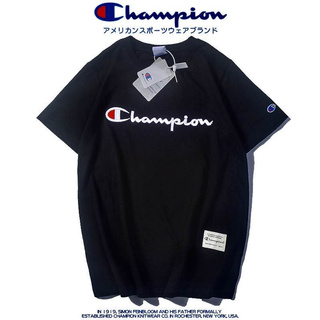 Áo Thun Cotton Ngắn Tay Thêu Chữ Champion Thời Trang Cho Cặp Đôi