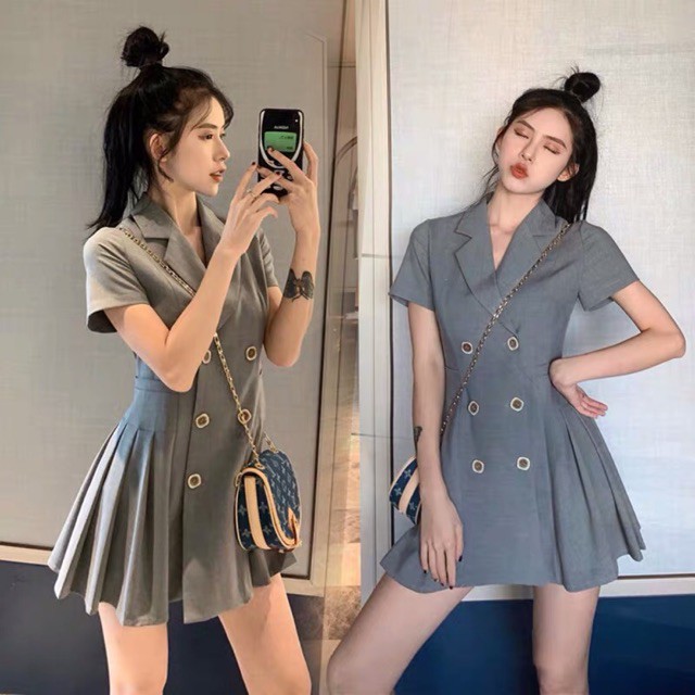 Bigsize S-4xl Đầm vest nữ 6 cúc chân xếp ly dáng xoè sang chảnh tôn dáng