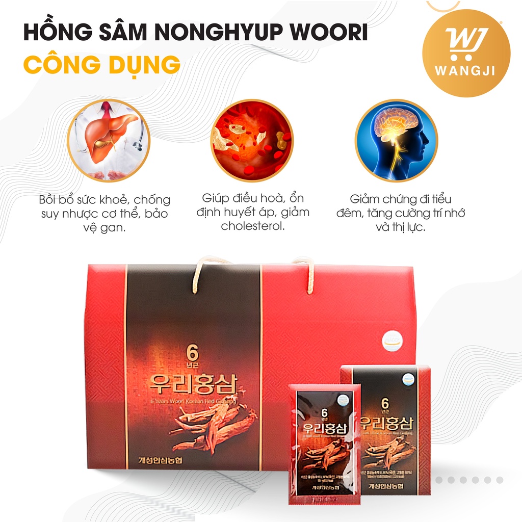 Nước hồng sâm Hàn Quốc 6 năm Nonghyup Woori Korean Red Ginseng hộp 30 gói  - Wangji